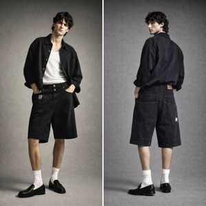 Vintage 88 North Black Denim Carpenter Shorts Y2K Skate Baggy Mens 36 Streetwear